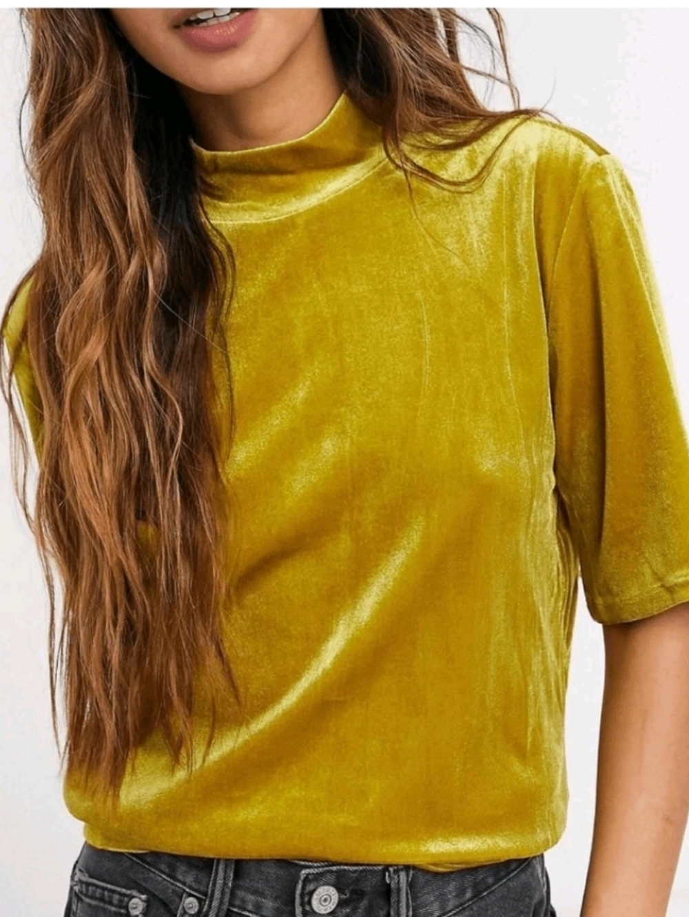 Madewell Mock Neck Velvet Top In Goldenrod Sz S EUC - Picture 10 of 12